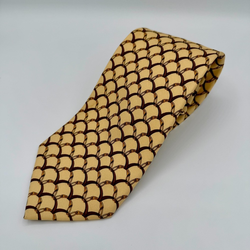 Brooks Brothers Makers Tie Equestrian Horse Yellow Silk‎ Made USA Bridle AOP